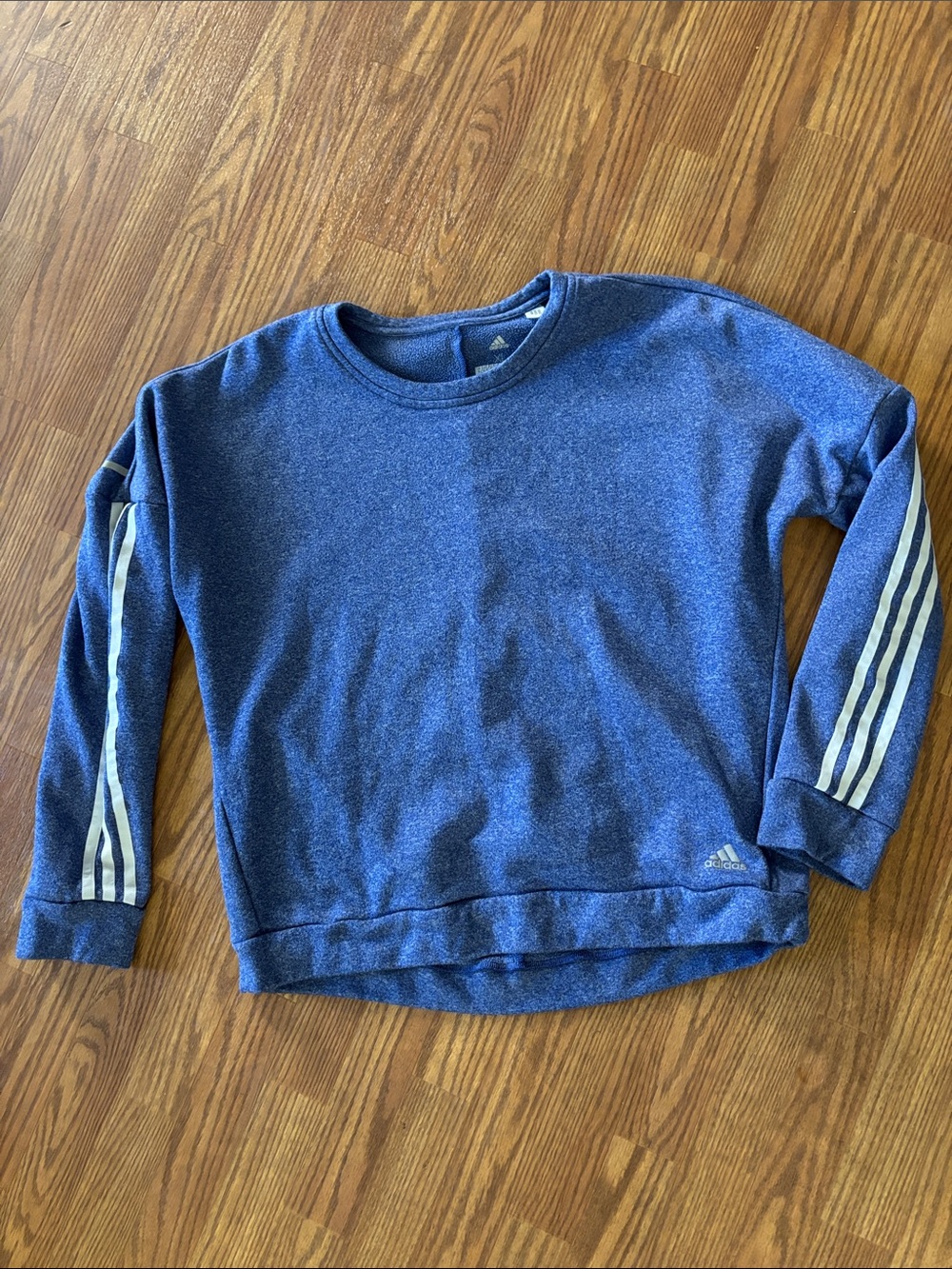 adidas Women's Heather Blue Crewneck Sweatshirt with White Stripes